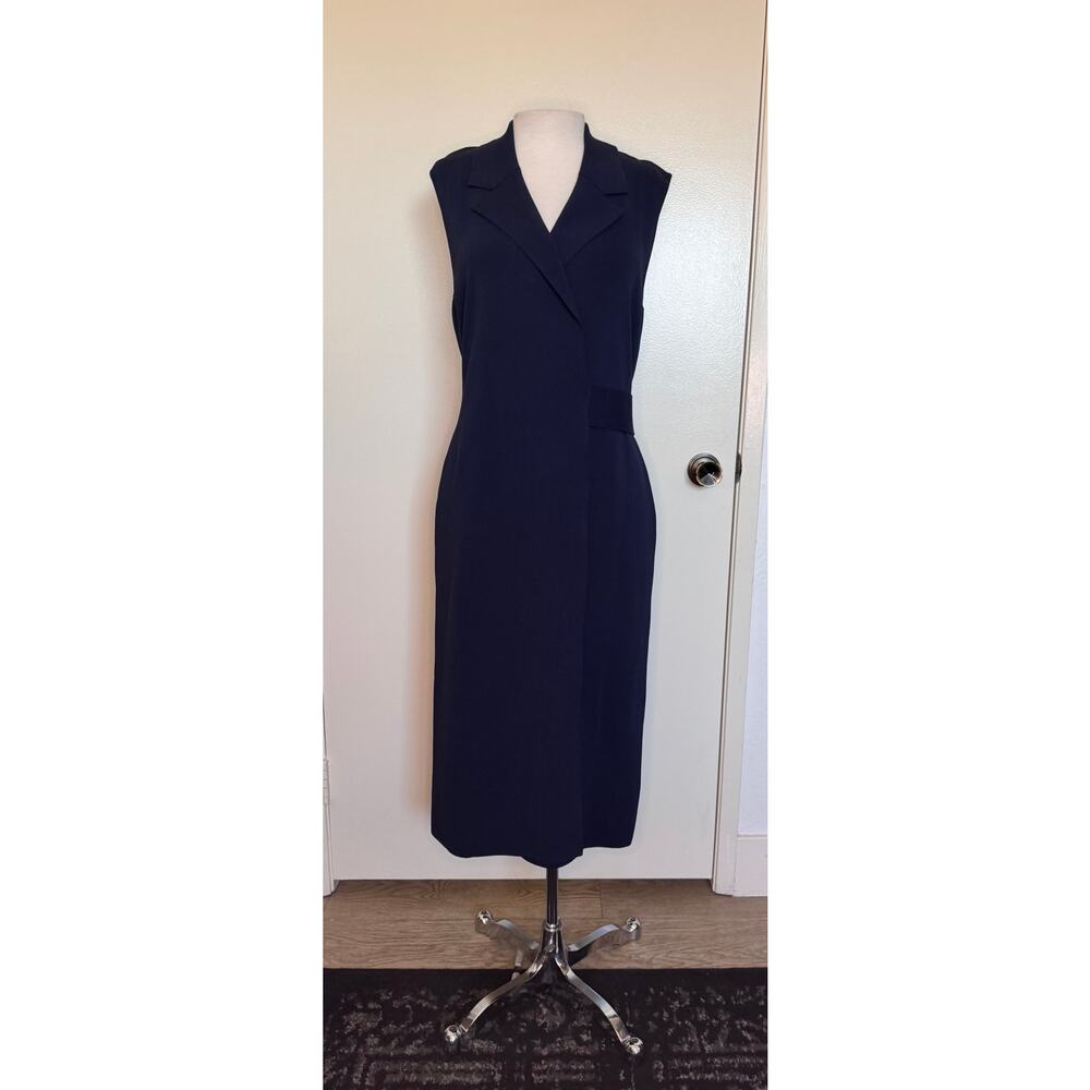 NWT Reiss Elle Wrap Front Sleeveless Knitted Midi Dress in Navy Blue Size Large - Picture 3 of 5